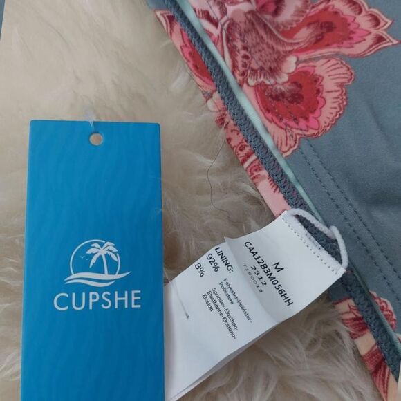 Women's Cupshe Alegra Floral High Waist Bikini Bottoms Blue Pink Small - Picture 3 of 5